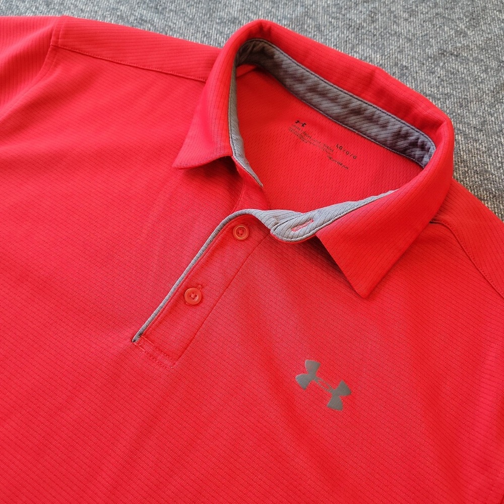 Under Armour Polo Shirt Men’s Large Red HeatGear Loose Golf Performance Stretch